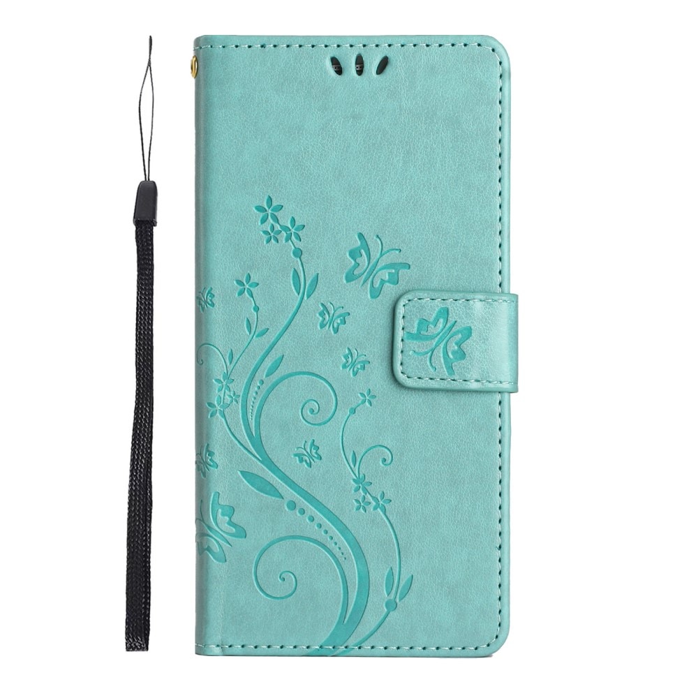 Samsung Galaxy A15 Leather Cover Imprinted Butterflies Green