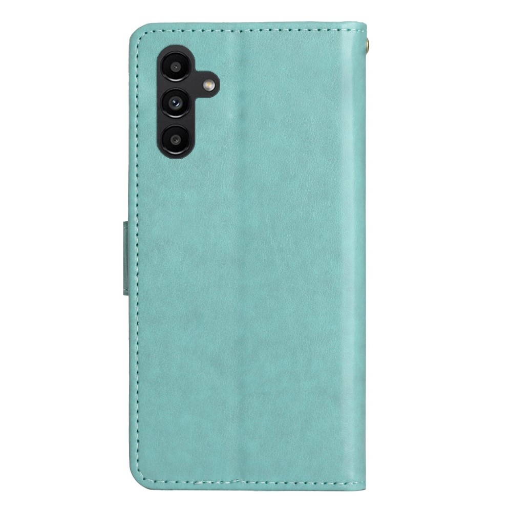 Samsung Galaxy A15 Leather Cover Imprinted Butterflies Green