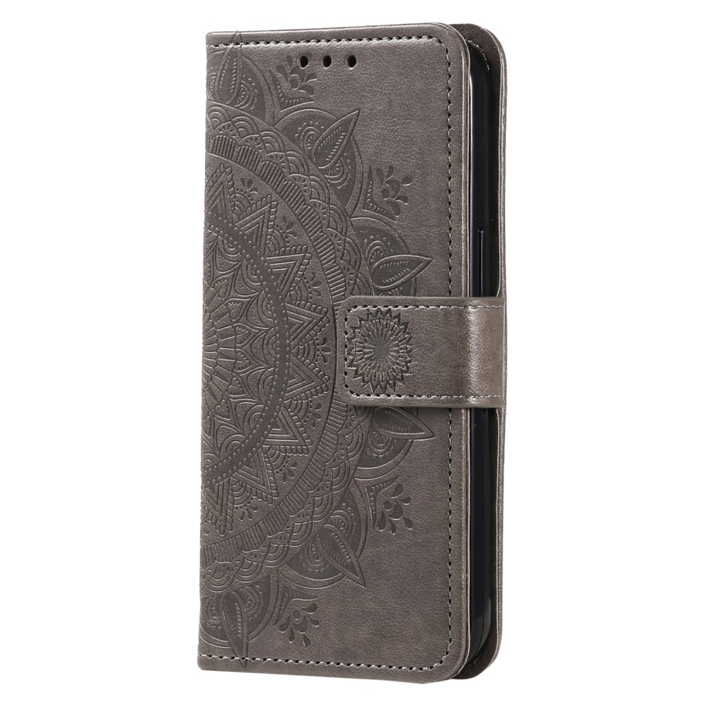 Samsung Galaxy S24 Leather Cover Mandala Grey