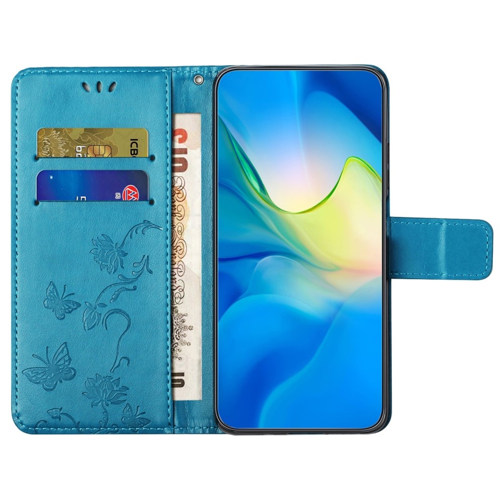 Samsung Galaxy S24 Leather Cover Imprinted Butterflies Blue