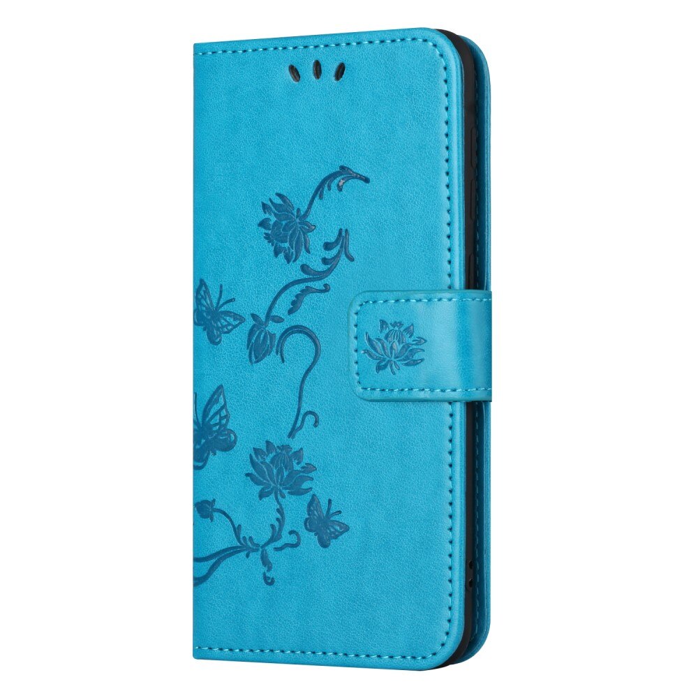 Samsung Galaxy S24 Leather Cover Imprinted Butterflies Blue