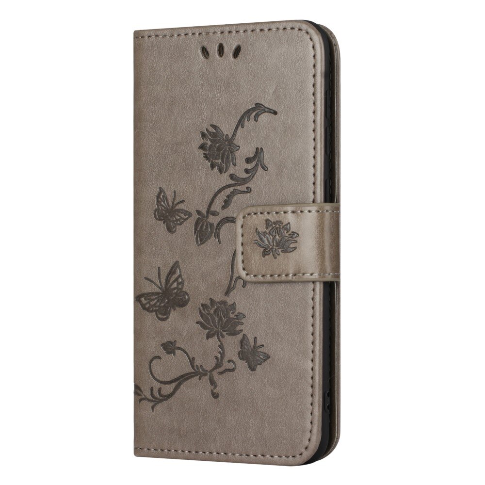 Samsung Galaxy S24 Leather Cover Imprinted Butterflies Grey