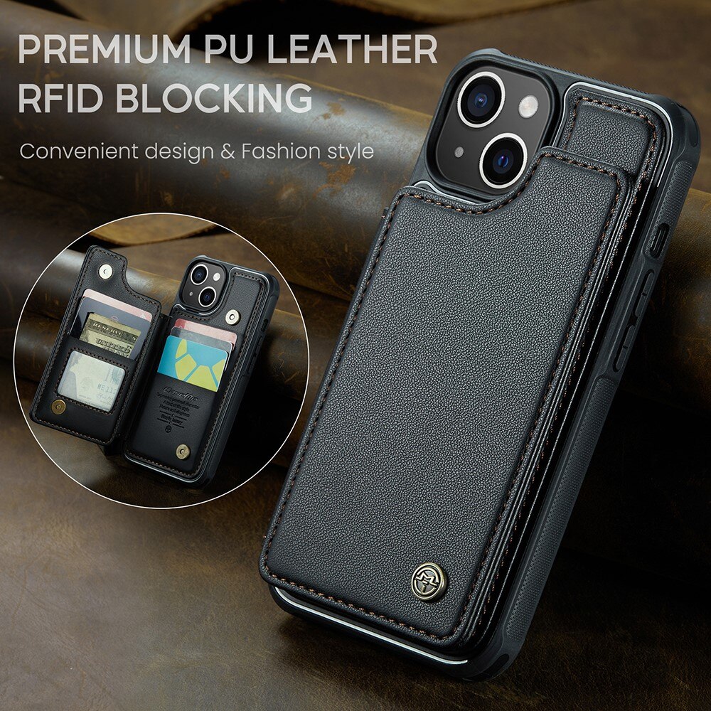 iPhone 15 Plus RFID blocking Wallet Cover Black