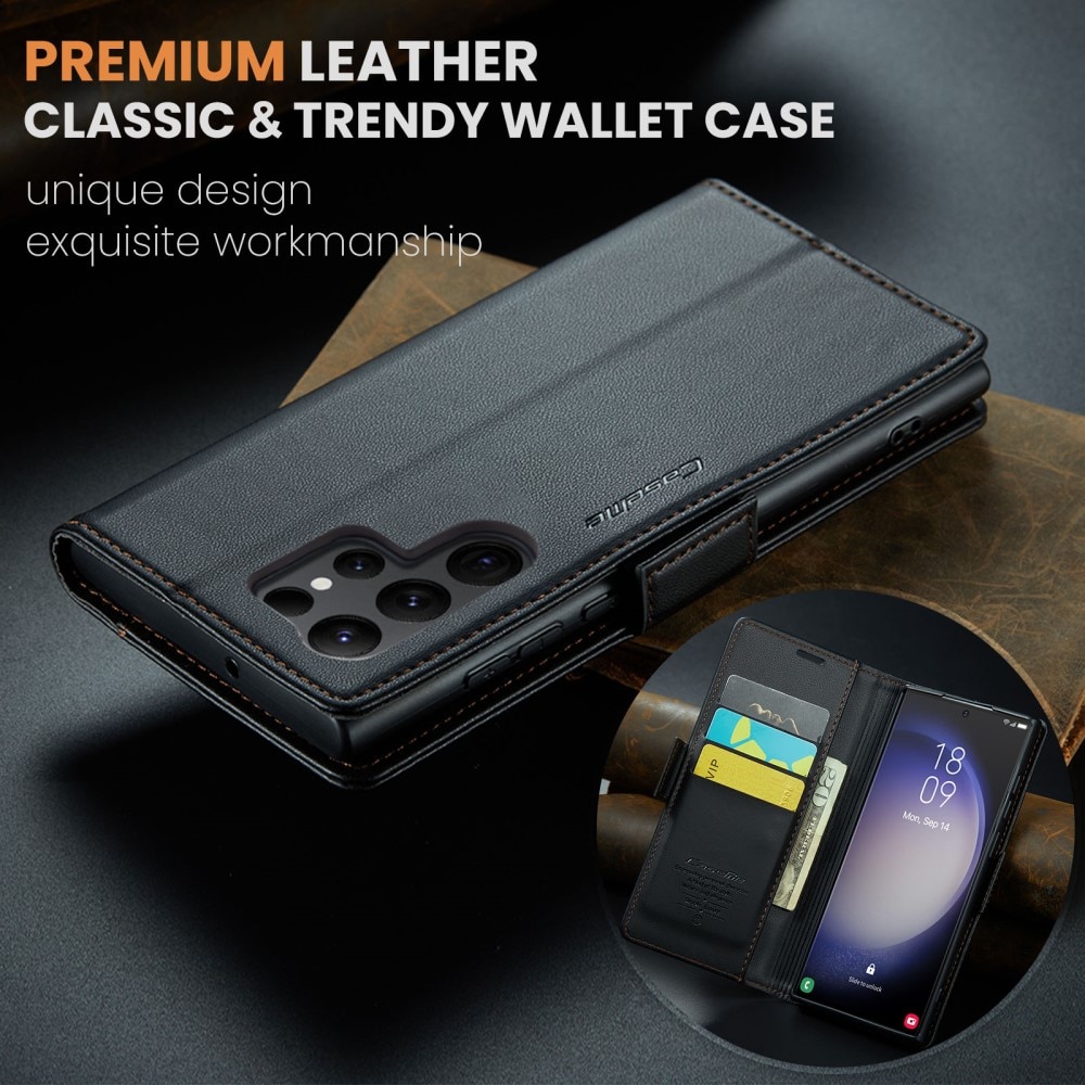 Samsung Galaxy S24 Ultra RFID blocking Slim Wallet Case Black