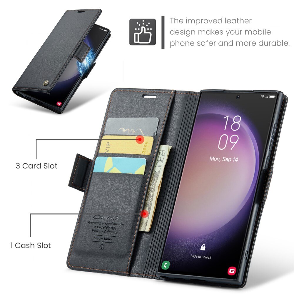 CaseMe Samsung Galaxy S24 Ultra RFID blocking Slim Wallet Case Black