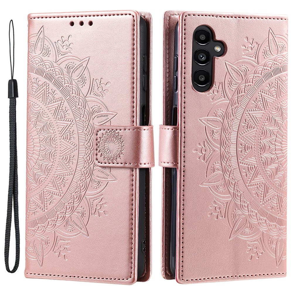 Samsung Galaxy A55 Leather Cover Mandala Rose Gold