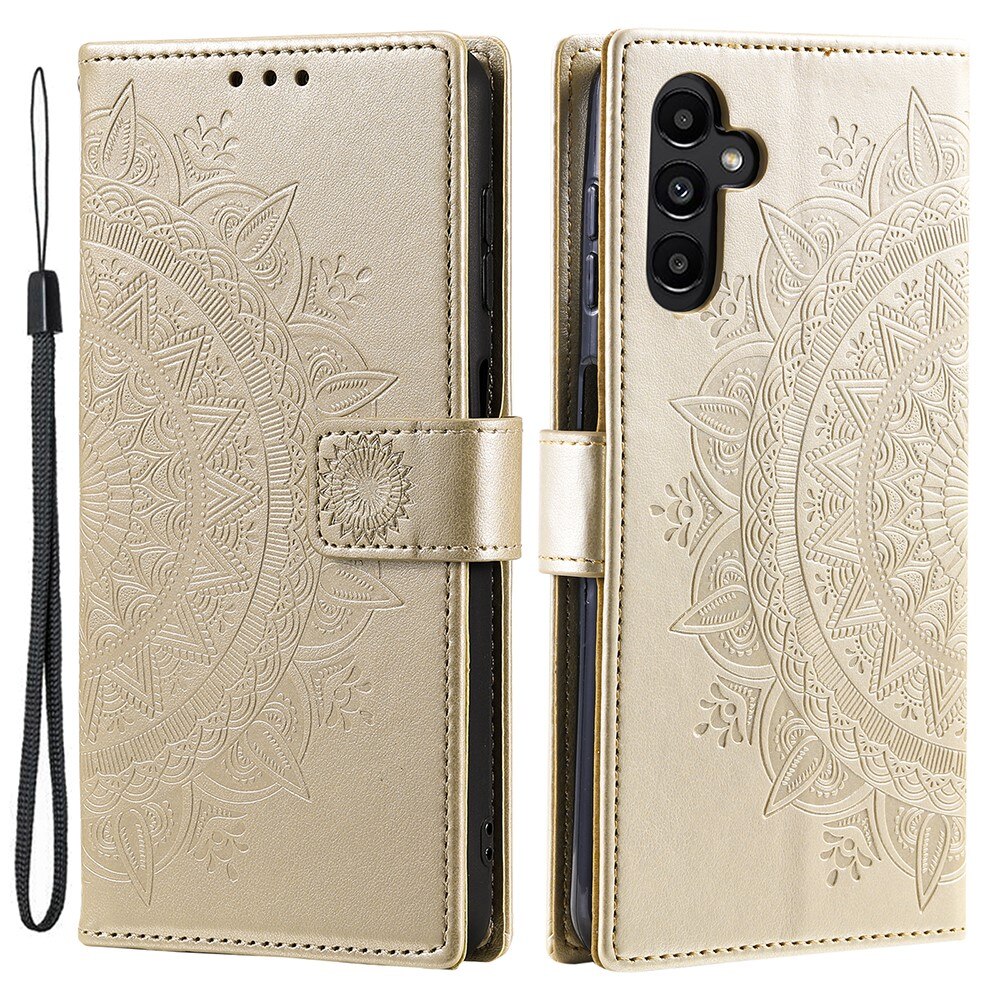 Samsung Galaxy A55 Leather Cover Mandala  Gold