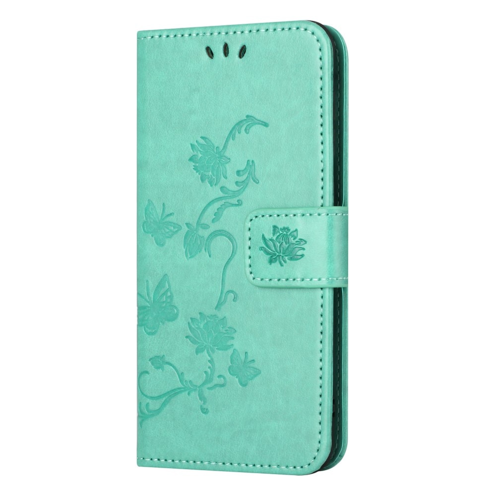 Samsung Galaxy A55 Leather Cover Imprinted Butterflies Green