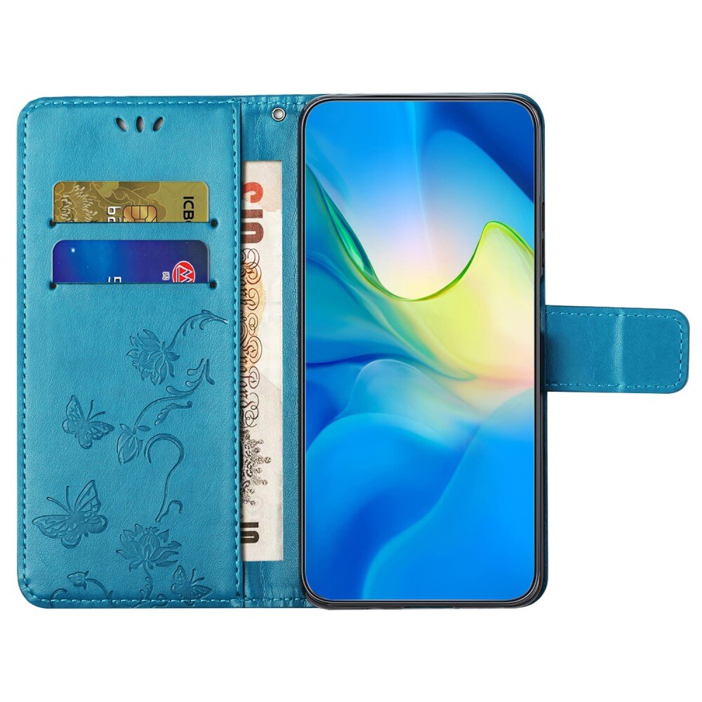 Samsung Galaxy A55 Leather Cover Imprinted Butterflies Blue