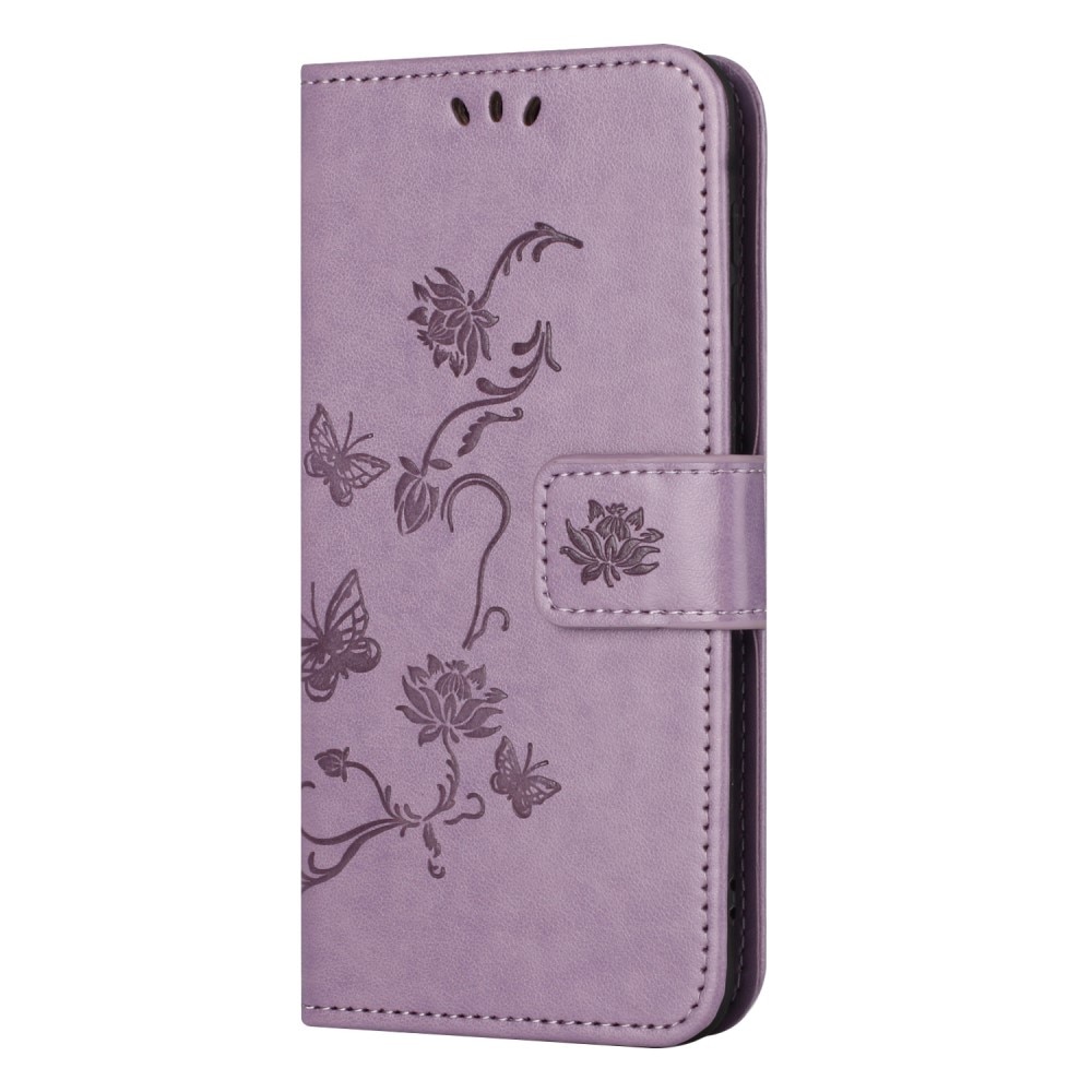 Samsung Galaxy A55 Leather Cover Imprinted Butterflies Purple