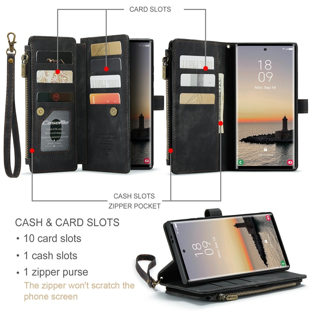 Samsung Galaxy S24 Ultra Zipper Wallet Book Cover Black