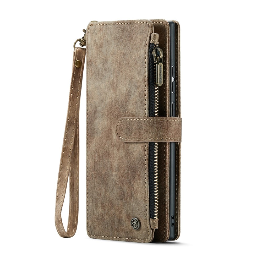 Samsung Galaxy S24 Ultra Zipper Wallet Book Cover Brown