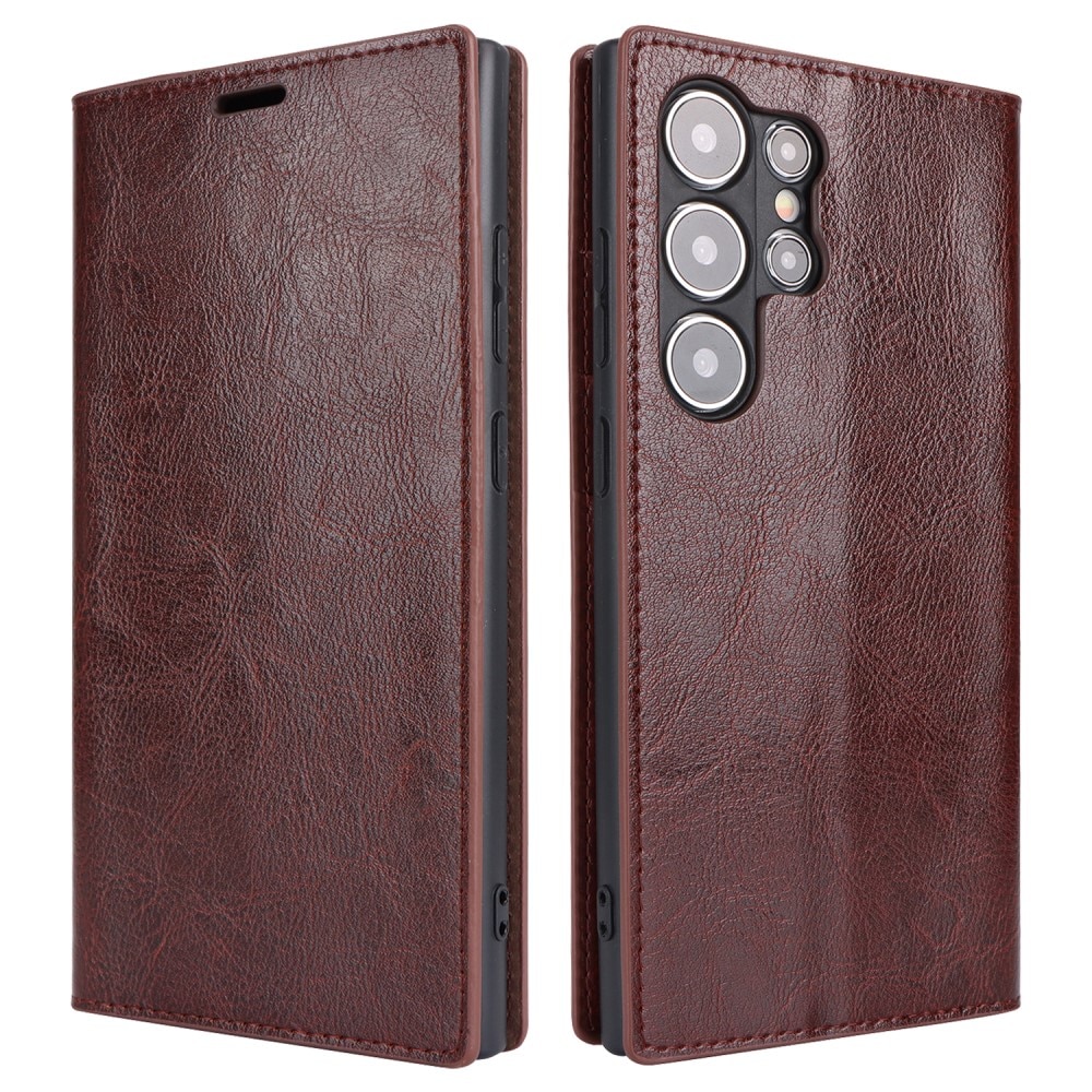 Samsung Galaxy S24 Ultra Genuine Leather Wallet Case Dark Brown