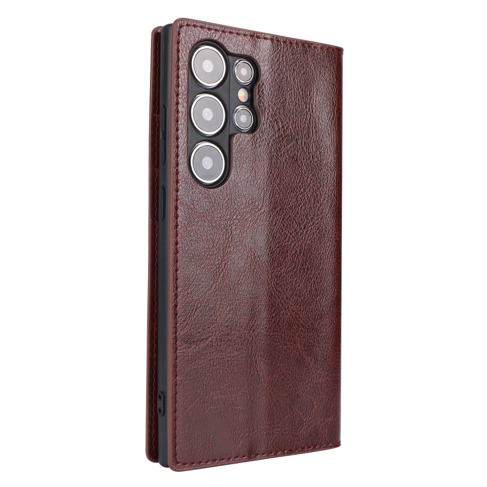 Samsung Galaxy S24 Ultra Genuine Leather Wallet Case Dark Brown