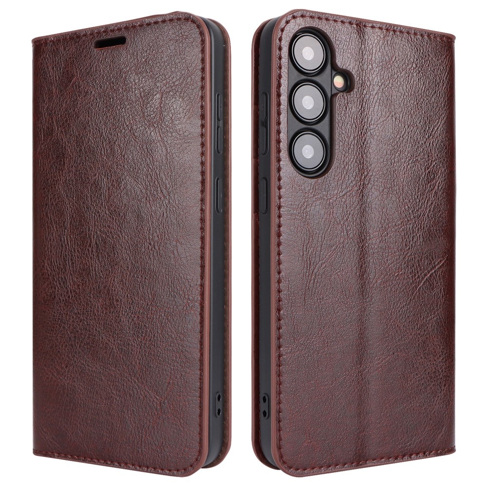 Samsung Galaxy S24 Genuine Leather Wallet Case Dark Brown