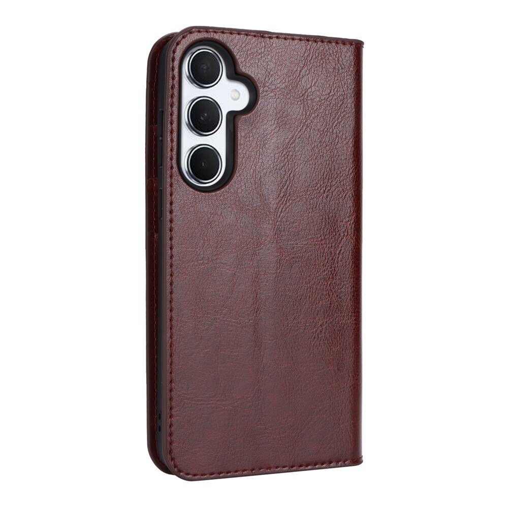 Samsung Galaxy A55 Genuine Leather Wallet Case Dark Brown