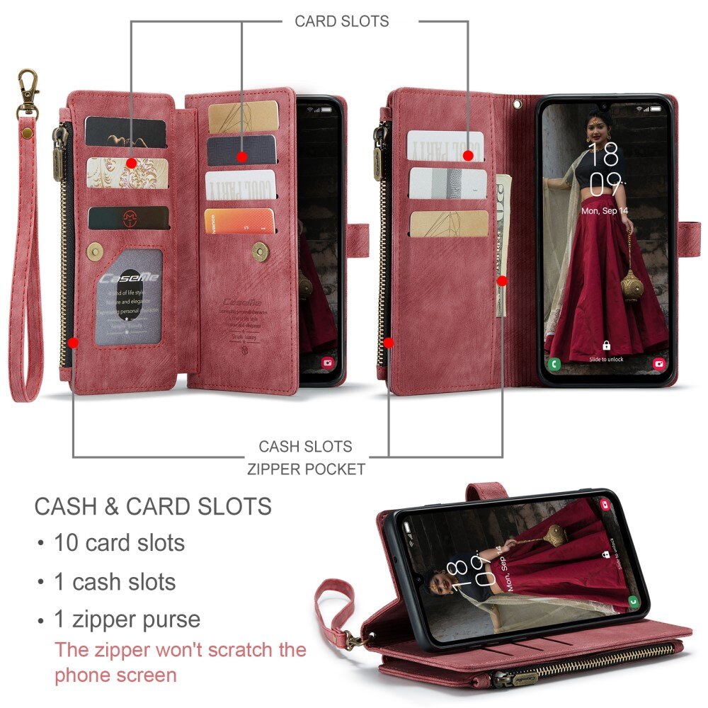 Samsung Galaxy A15 Zipper Wallet Book Cover Red