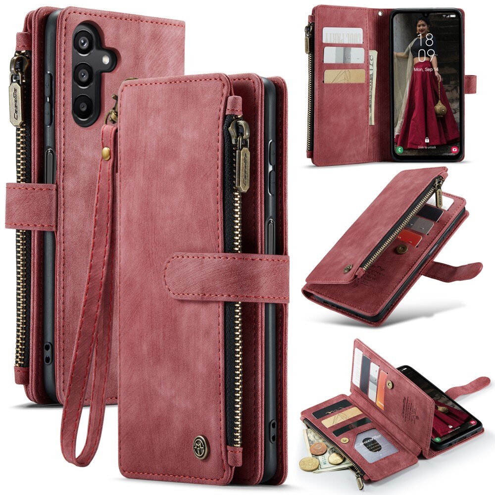 Samsung Galaxy A15 Zipper Wallet Book Cover Red