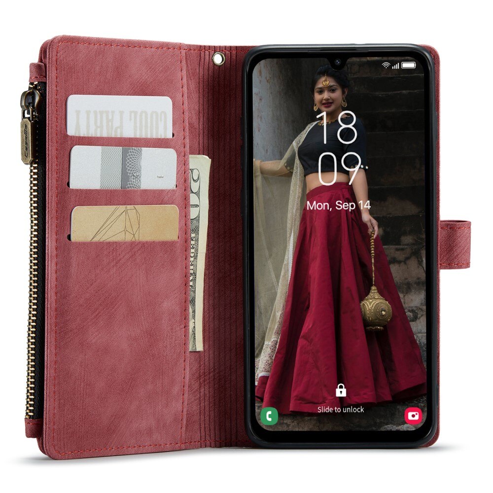 Samsung Galaxy A15 Zipper Wallet Book Cover Red