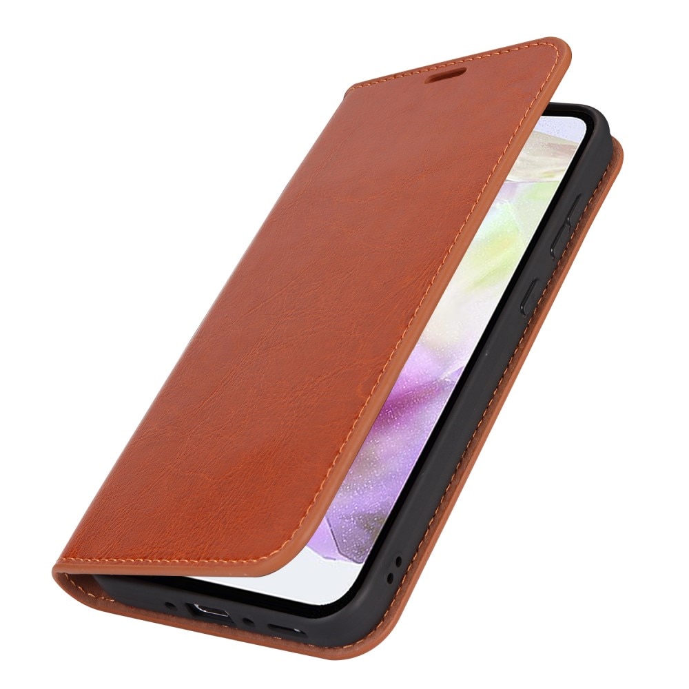 Samsung Galaxy A35 Genuine Leather Wallet Case Brown