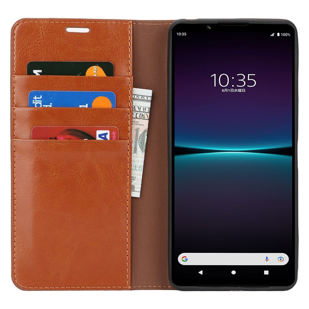 Sony Xperia 1 VI Genuine Leather Wallet Case Brown