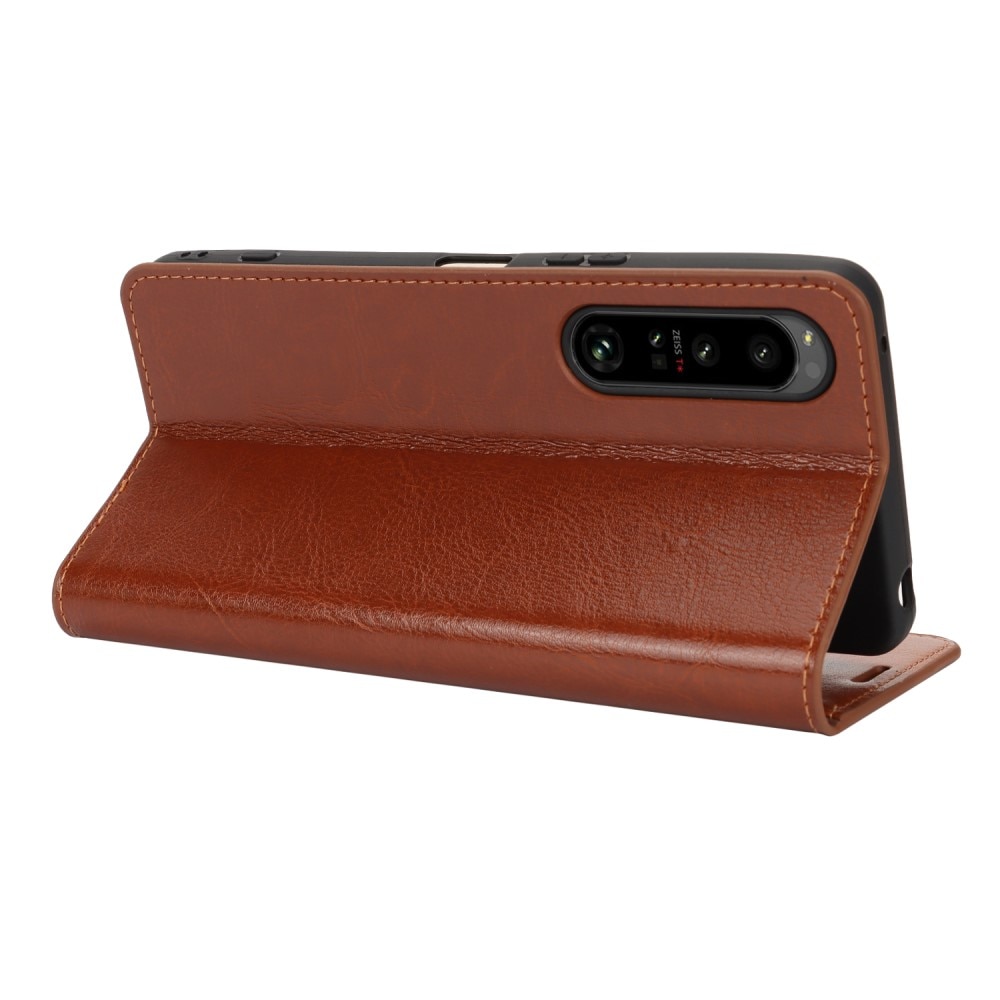 Sony Xperia 1 VI Genuine Leather Wallet Case Brown