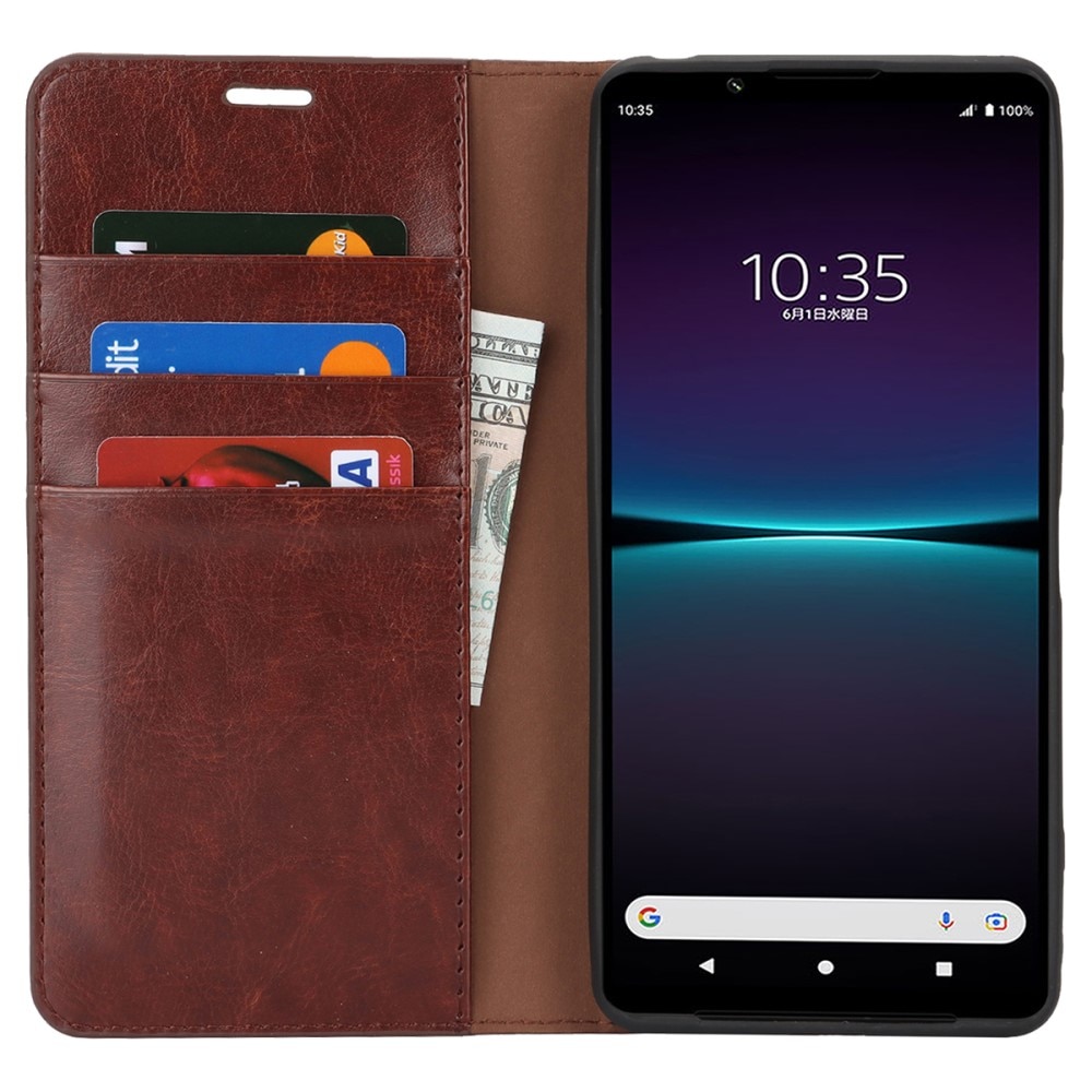 Sony Xperia 1 VI Genuine Leather Wallet Case Dark Brown