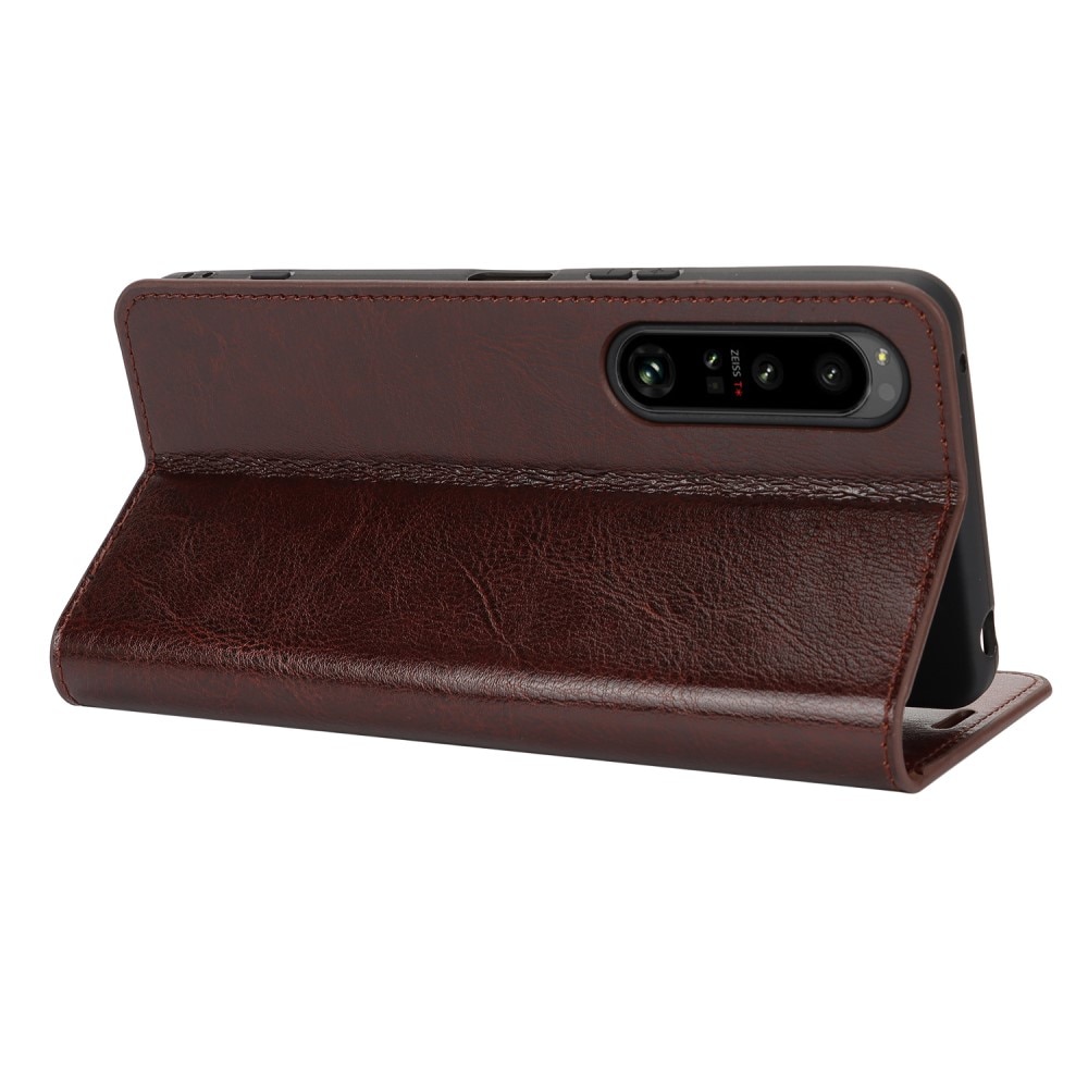 Sony Xperia 1 VI Genuine Leather Wallet Case Dark Brown