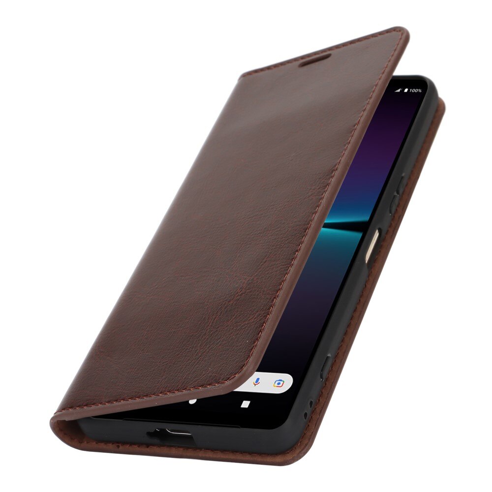 Sony Xperia 1 VI Genuine Leather Wallet Case Dark Brown