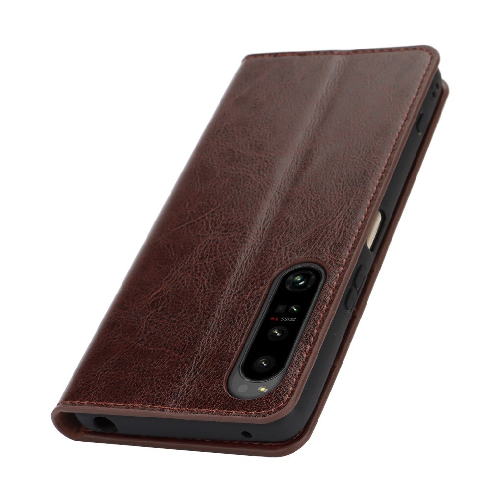 Sony Xperia 1 VI Genuine Leather Wallet Case Dark Brown