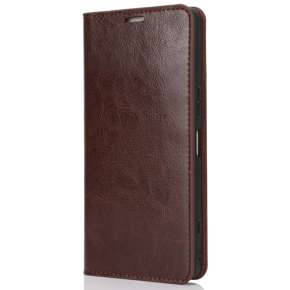 Sony Xperia 1 VI Genuine Leather Wallet Case Dark Brown