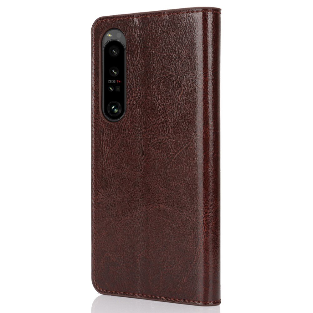 Sony Xperia 1 VI Genuine Leather Wallet Case Dark Brown