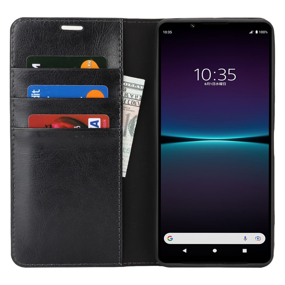 Sony Xperia 1 VI Genuine Leather Wallet Case Black