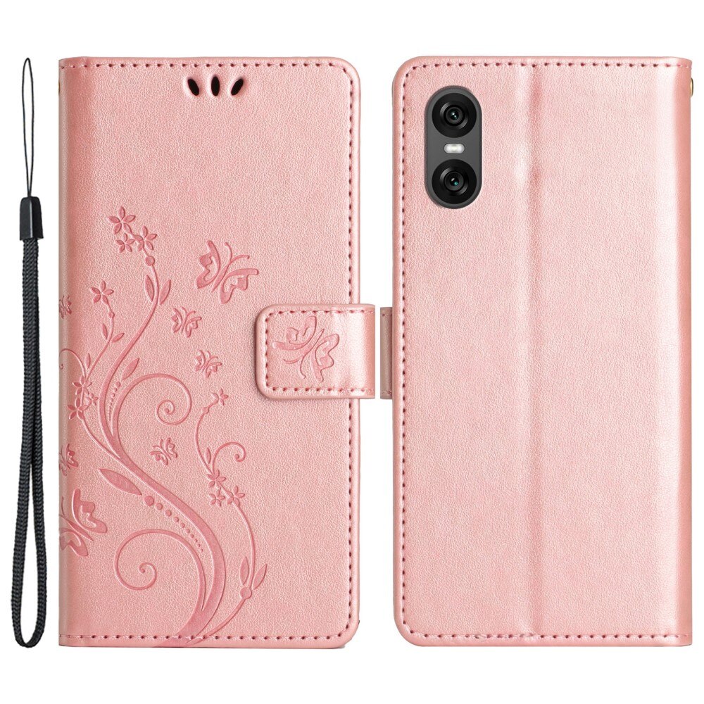 Sony Xperia 10 VI Leather Cover Imprinted Butterflies Pink