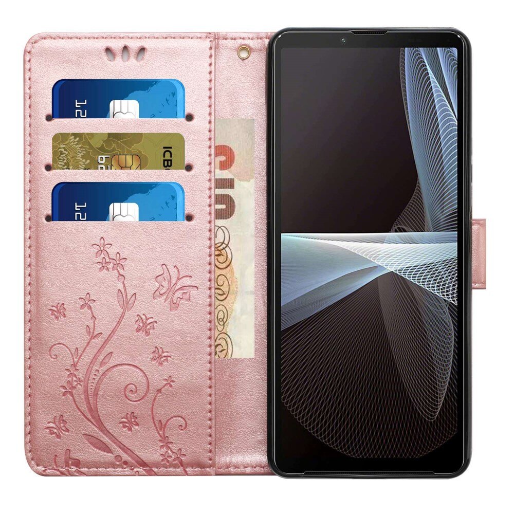 Sony Xperia 10 VI Leather Cover Imprinted Butterflies Pink Gold