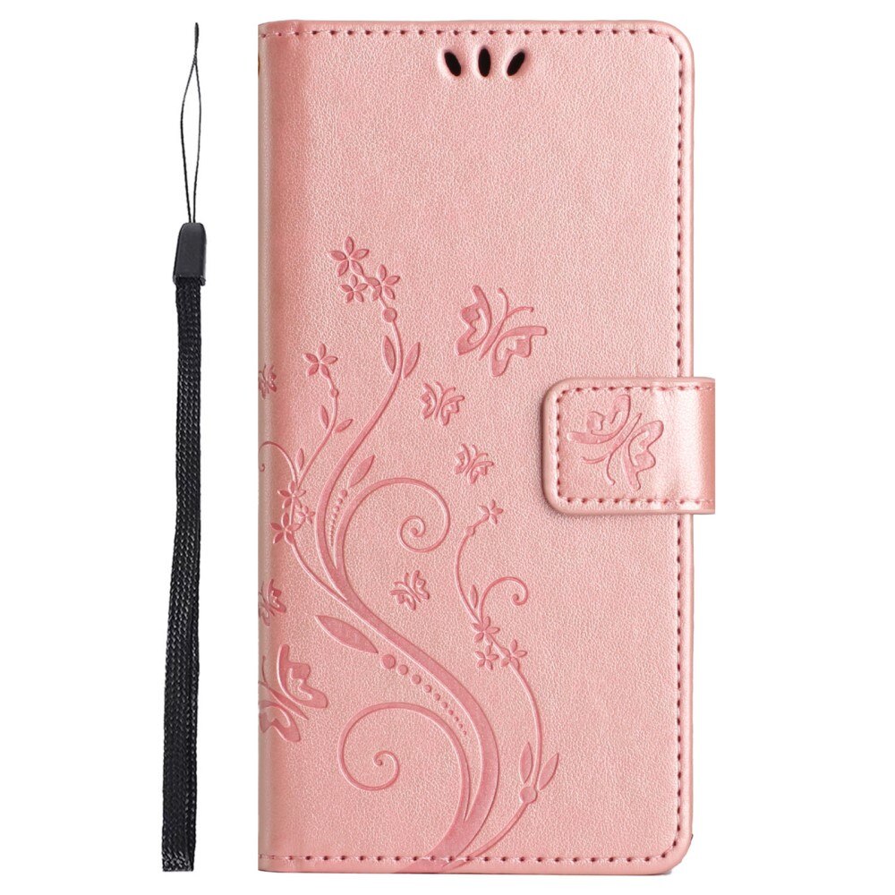 Sony Xperia 10 VI Leather Cover Imprinted Butterflies Pink Gold