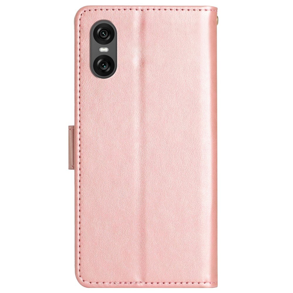 Sony Xperia 10 VI Leather Cover Imprinted Butterflies Pink Gold