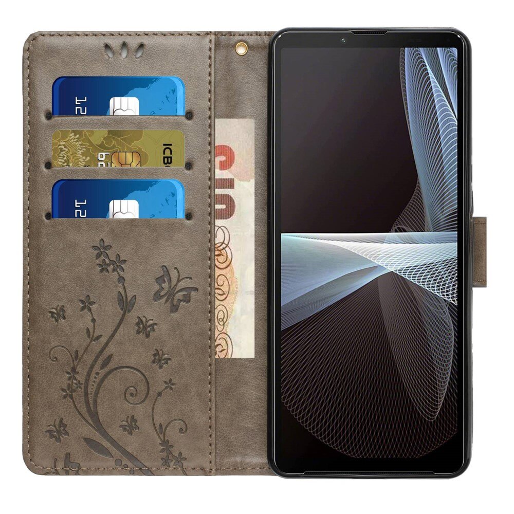 Sony Xperia 10 VI Leather Cover Imprinted Butterflies Grey