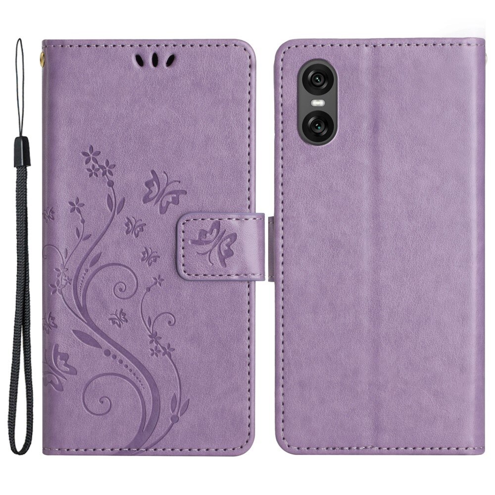 Sony Xperia 10 VI Leather Cover Imprinted Butterflies Purple