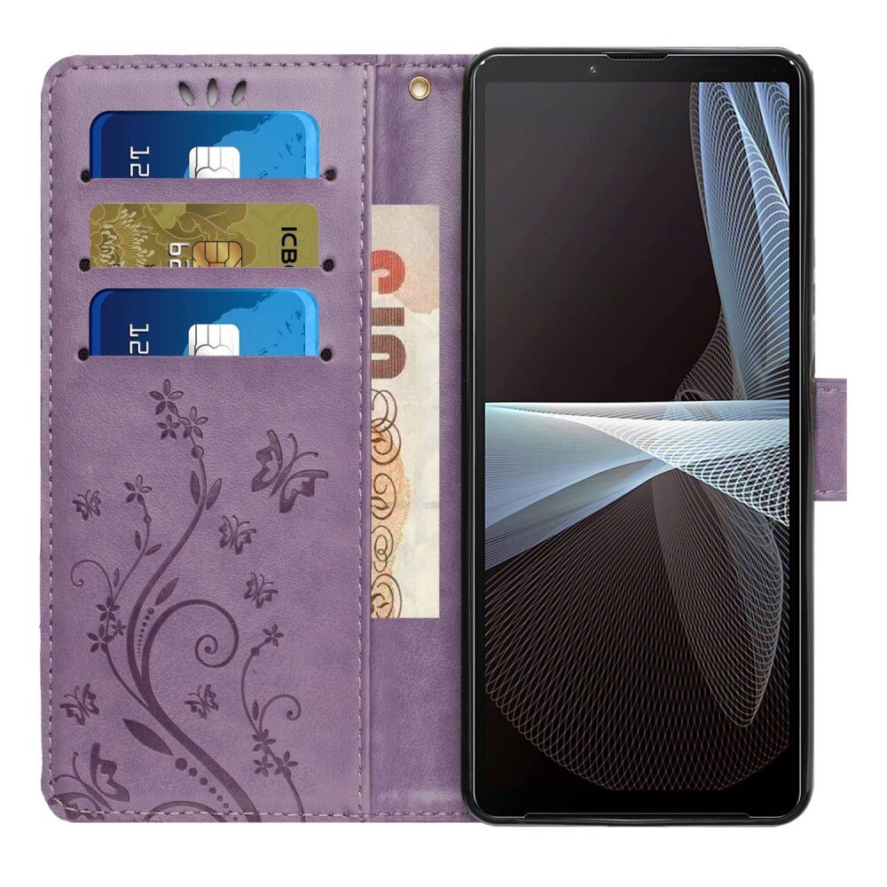 Sony Xperia 10 VI Leather Cover Imprinted Butterflies Purple