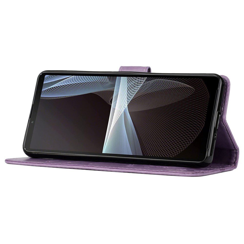 Sony Xperia 10 VI Leather Cover Imprinted Butterflies Purple