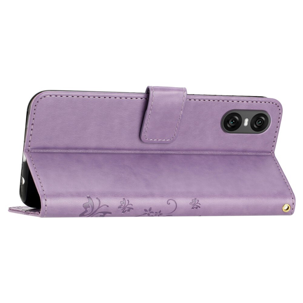 Sony Xperia 10 VI Leather Cover Imprinted Butterflies Purple