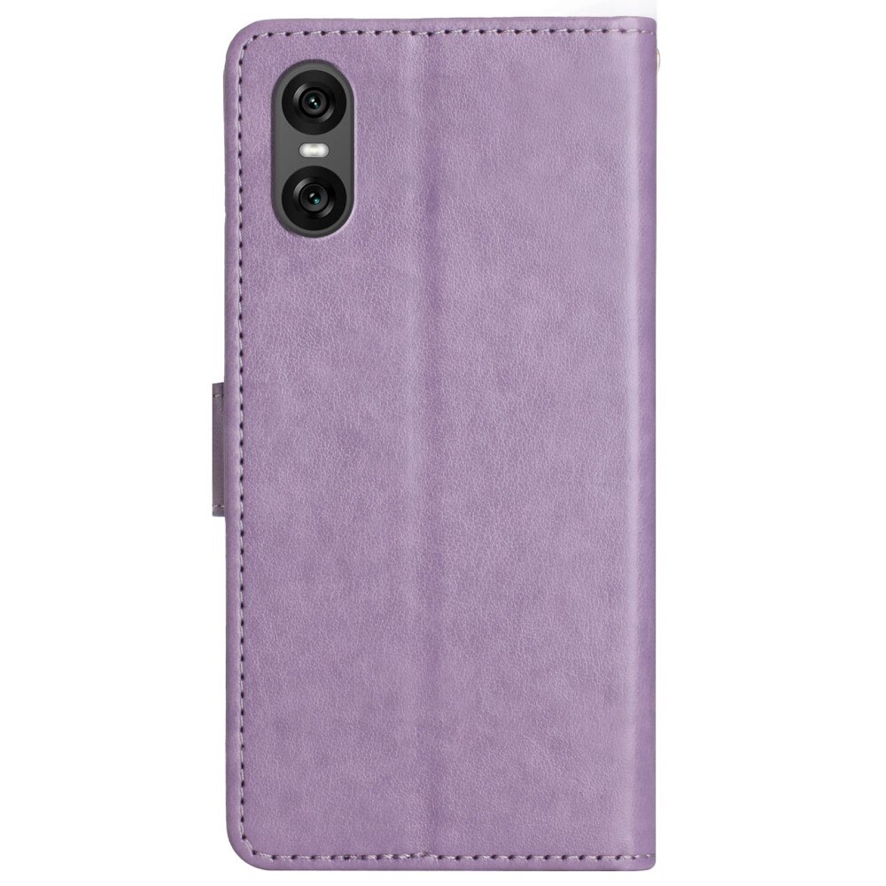 Sony Xperia 10 VI Leather Cover Imprinted Butterflies Purple