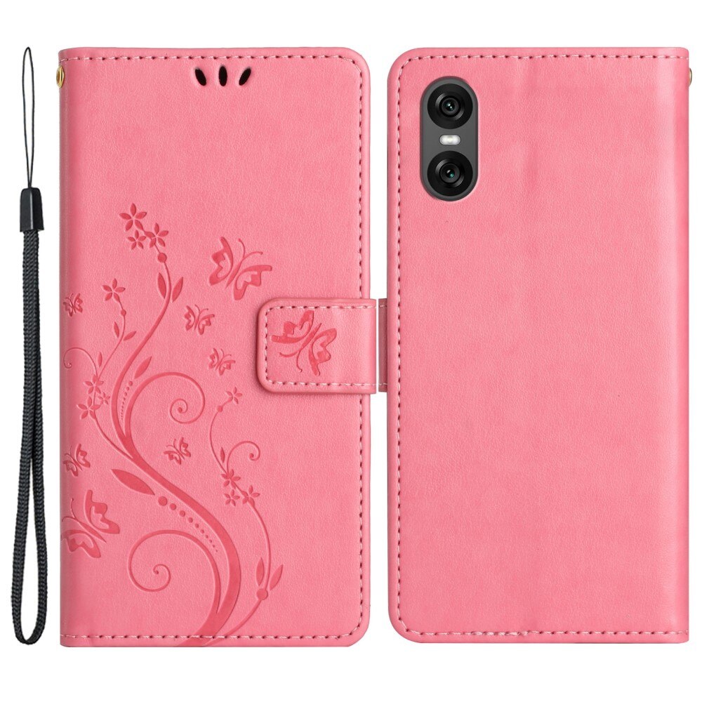 Sony Xperia 10 VI Leather Cover Imprinted Butterflies Pink