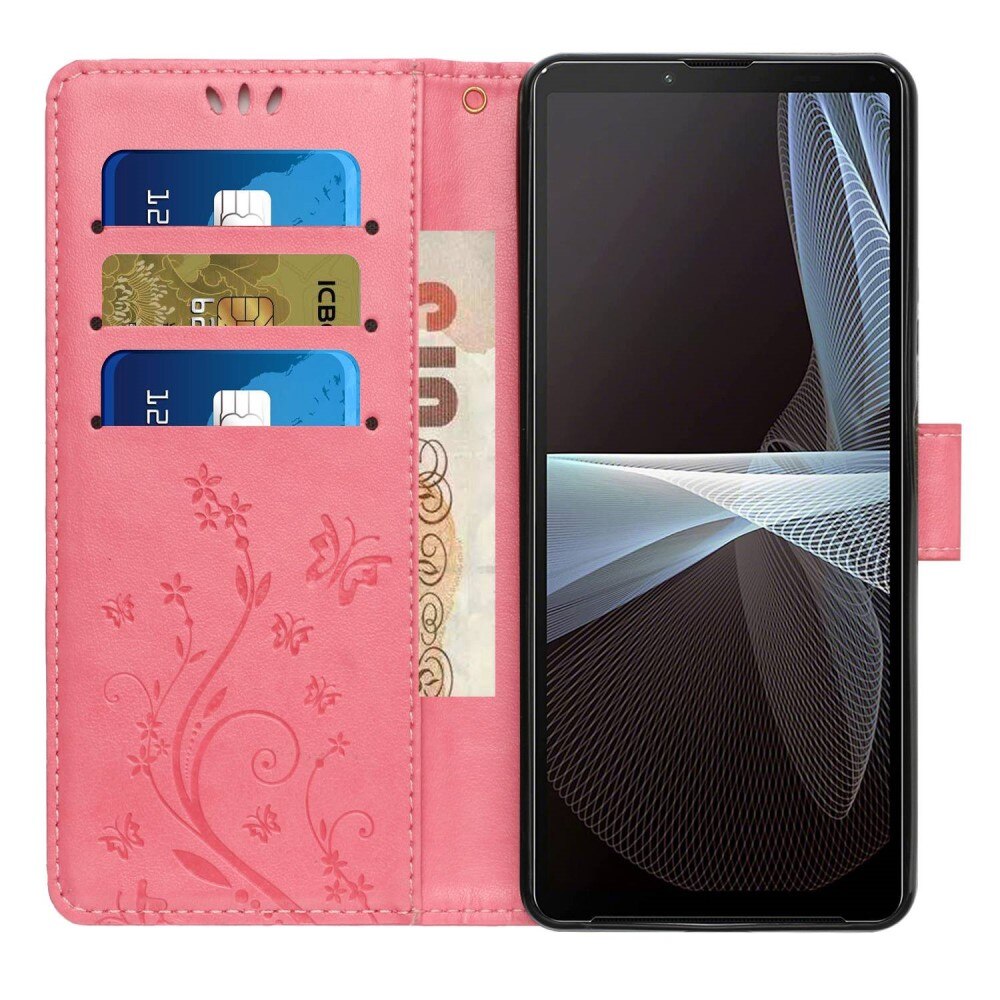 Sony Xperia 10 VI Leather Cover Imprinted Butterflies Pink