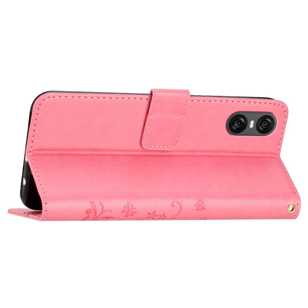 Sony Xperia 10 VI Leather Cover Imprinted Butterflies Pink