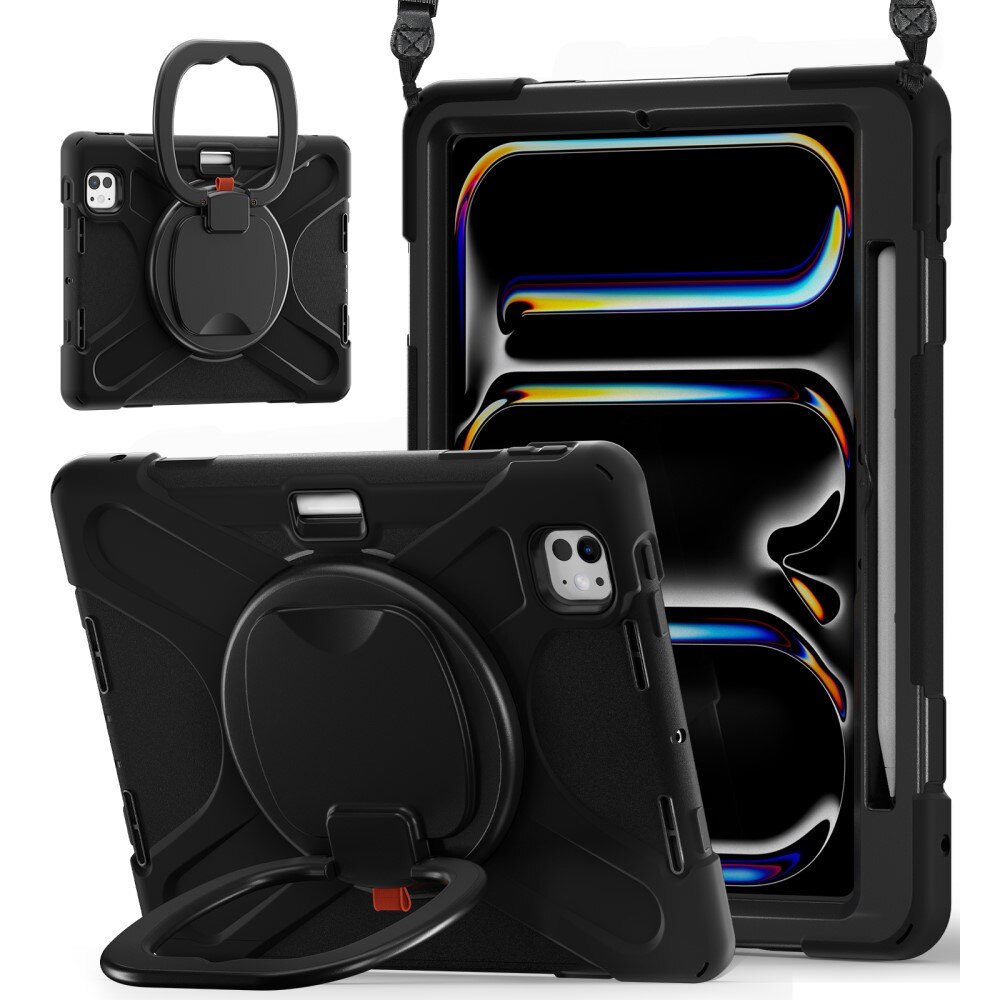 iPad Pro 11 5th Gen (2024) Kickstand Hybrid Case w. Shoulder Strap Black