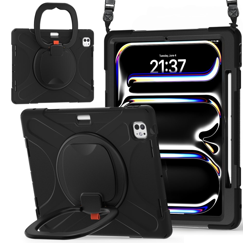 iPad Pro 13 7th Gen (2024) Kickstand Hybrid Case w. Shoulder Strap Black