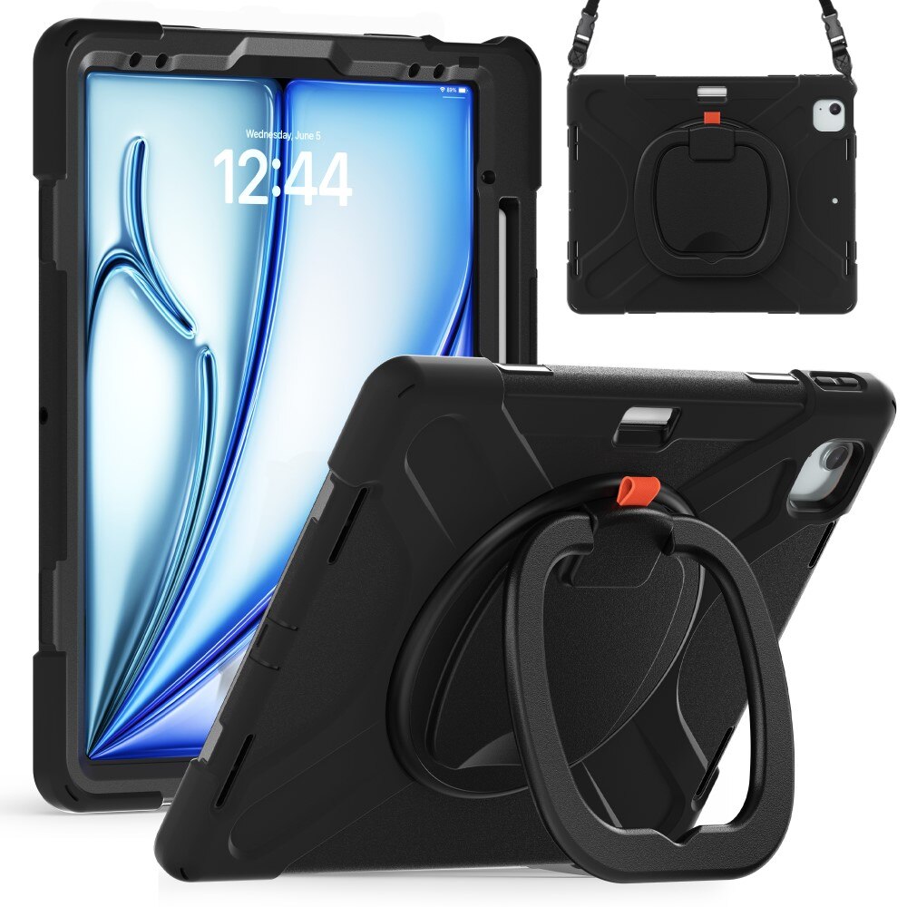 Apple iPad Air 13 (2024) Kickstand Hybrid Case w. Shoulder Strap Black