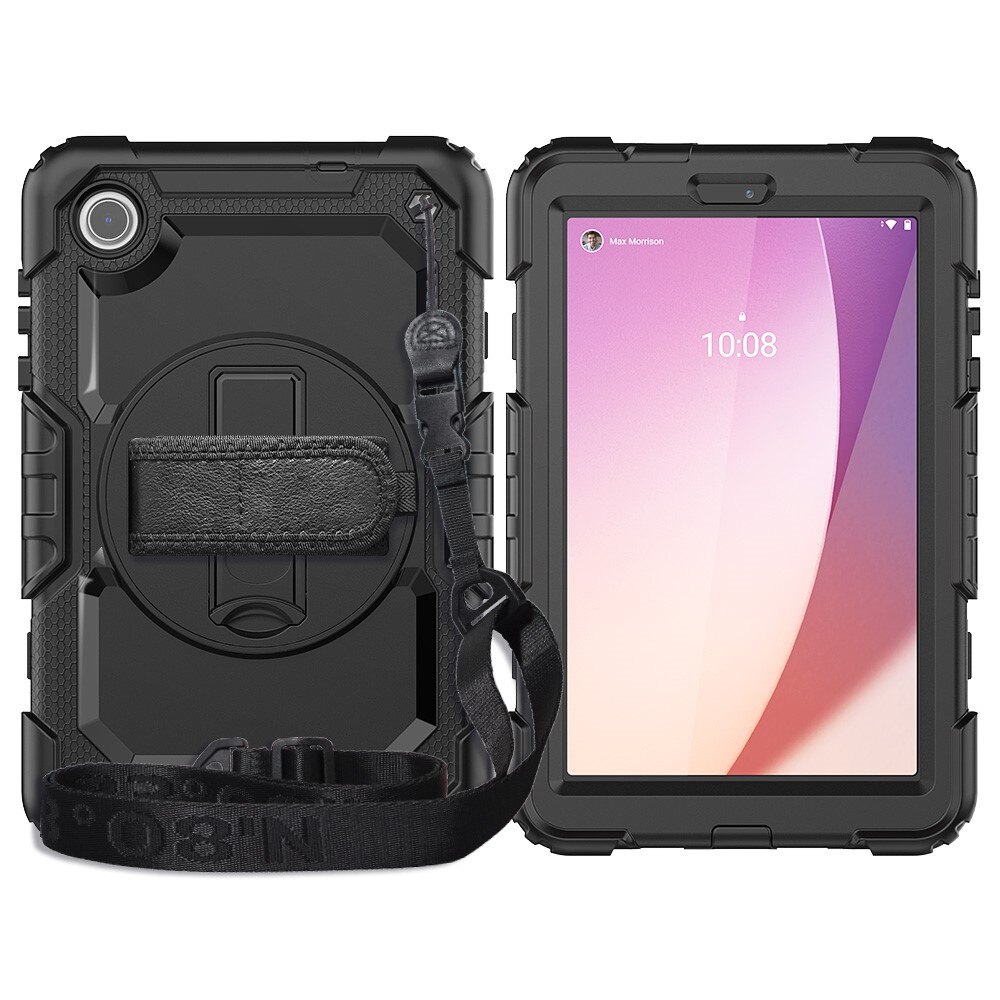 Lenovo Tab M8 (4th Gen) Shockproof Full Protection Hybrid Case w. Shoulder Strap Black